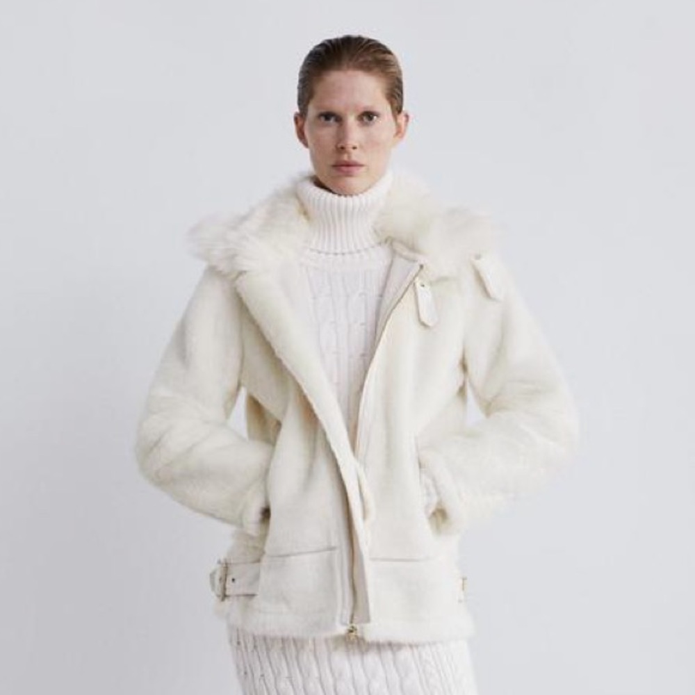 Zara Faux Fur Biker Motorcycle Jacket